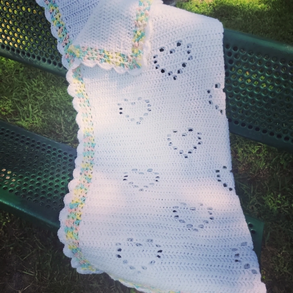 One of a kind hand crochet baby love blanket